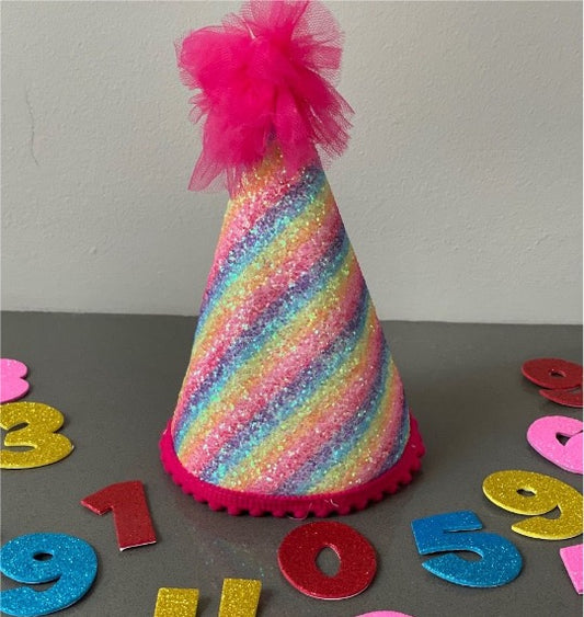 Custom Birthday Hat - Pastel Blue or Pink Rainbow