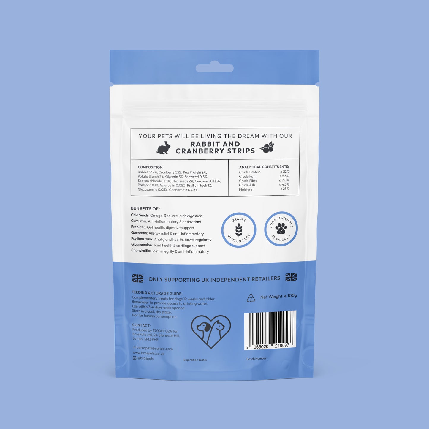 Rabbit & Cranberry Strips (100g)
